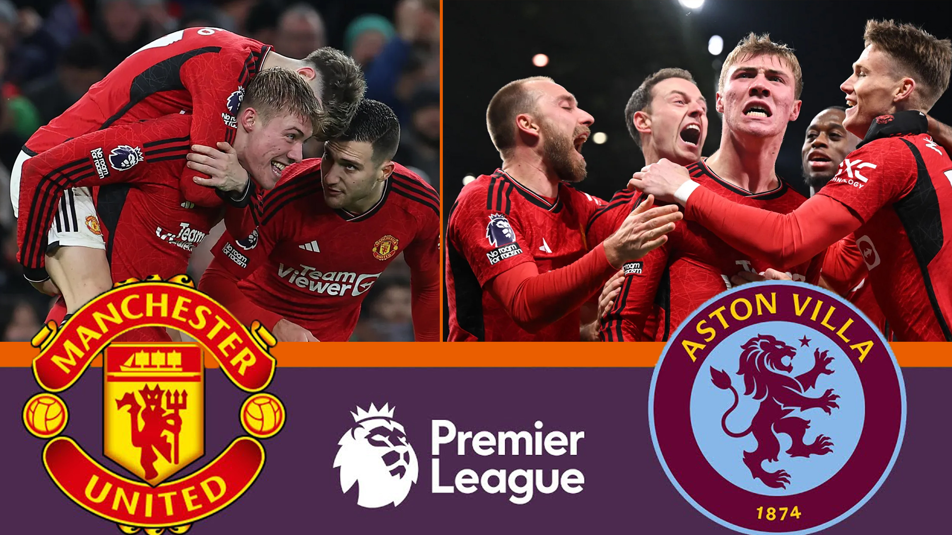 Manchester United beats Aston Villa in Premiere League.