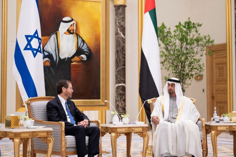 FILE PHOTO: Israeli President Isaac Herzog meets with Abu Dhabi's Crown Prince Sheikh Mohammed bin Zayed al-Nahyan in Abu Dhabi