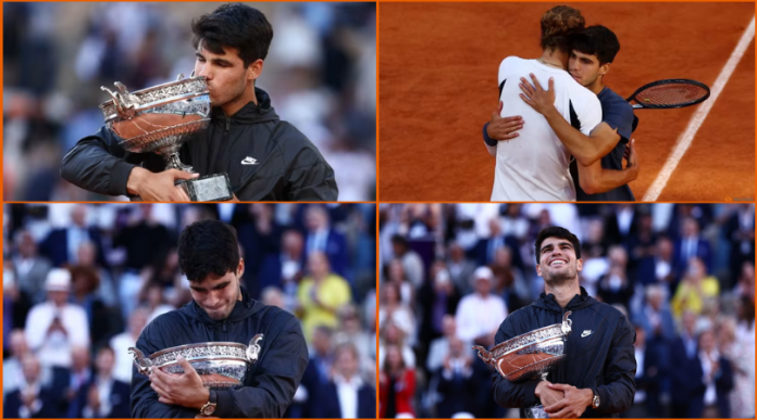 Carlos Alcaraz wins third grand slam title with five-set victory at the French Open over Alexander Zverev