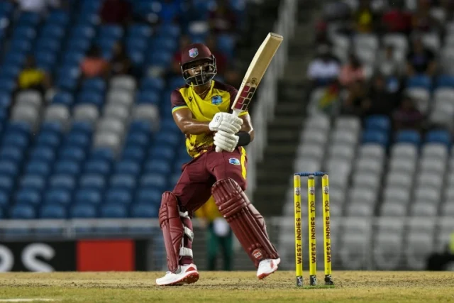 Shai Hope hitting a boundary-AFP