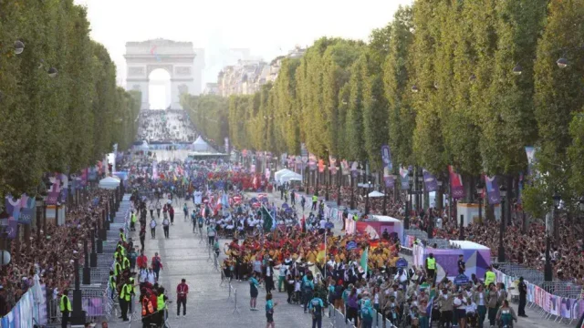 The delegations made their way along the Champs-Elysees to the Place de la Concorde