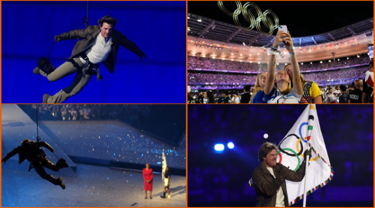 Closing Paris Games, Tom Cruise rappels down stadium, receives Olympic flag for LA