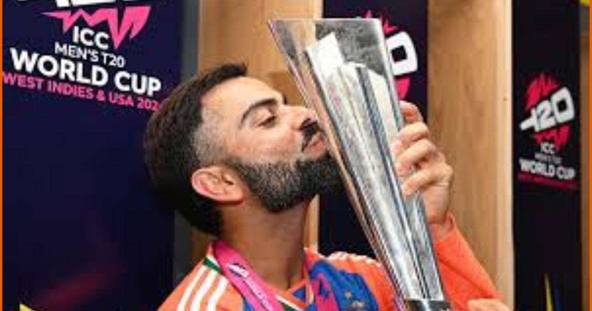 Virat Kohli kisses the 2024 T20 World Cup trophy-ICC