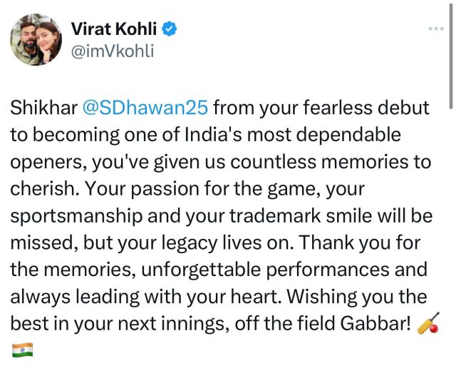 Screengrab of Virat Kohli's post. - X