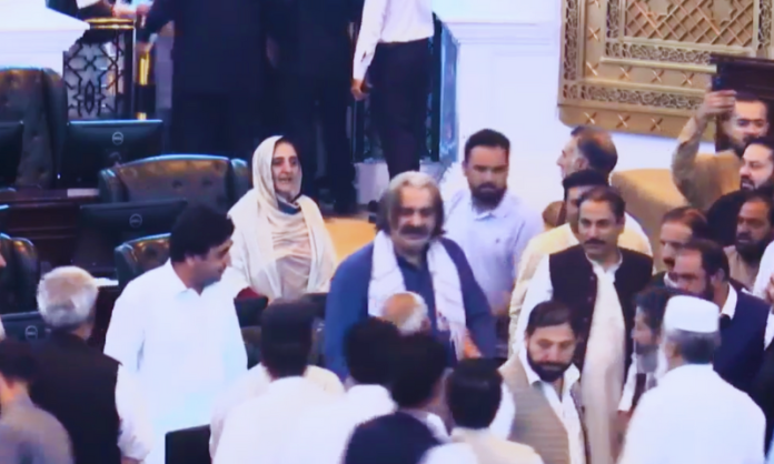 The chief minister, who was allegedly absent since yesterday, suddenly reached the provincial assembly of Khyber Pakhtunkhwa