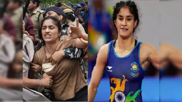 Vinesh phogat protesting, photo credits: Times of India