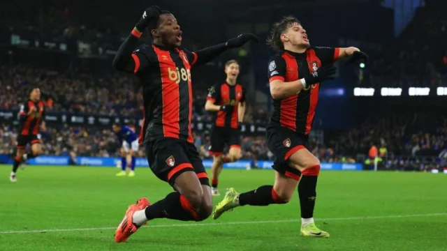 Dango Ouattara (left) celebrates his winner for Bournemouth