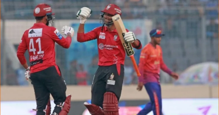 Mahmudullah Riyad and Fahim Ashraf took defending champions Fortune Barishal home with blistering knocks in the opening match of BPL 11 in Mirpur on Monday. Photo: Firoz Ahmed