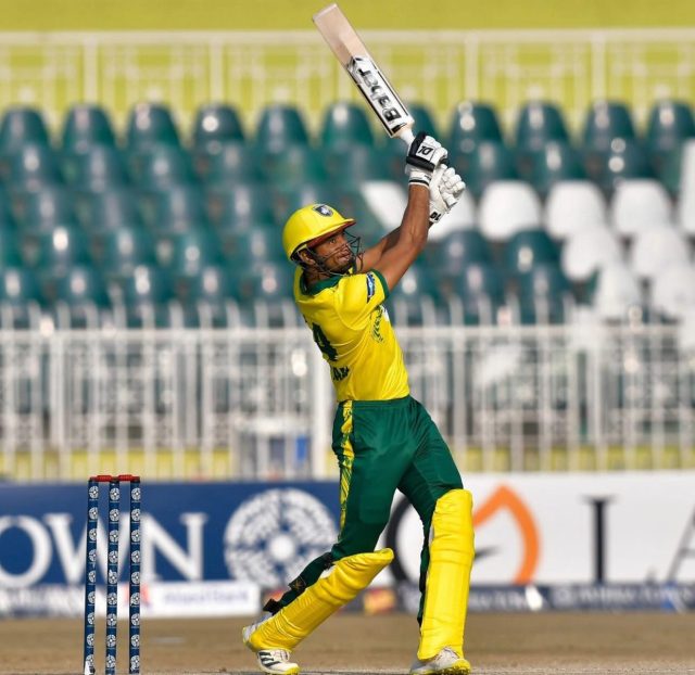 Hasan Nawaz hitting a six-PCB