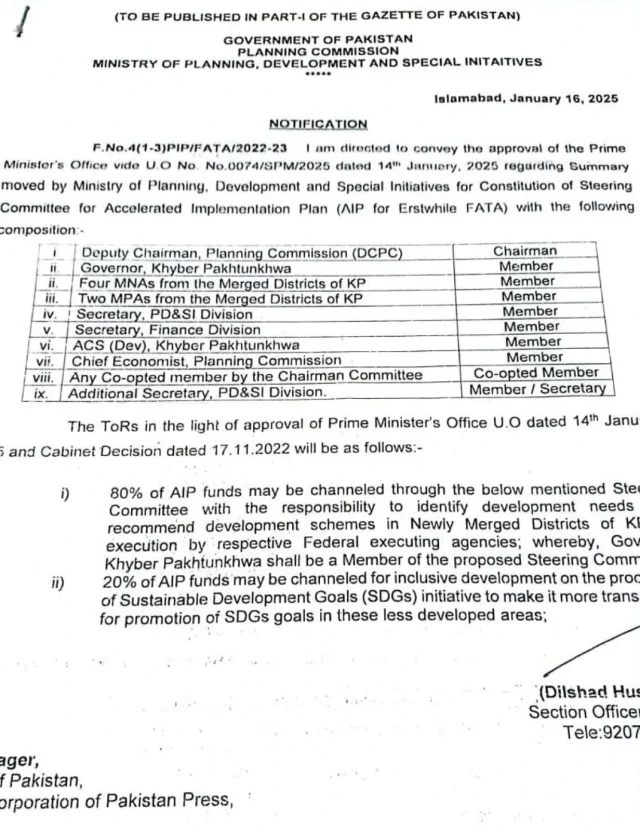 Federal government withdraws authority to use tribal districts' development funds from KP government