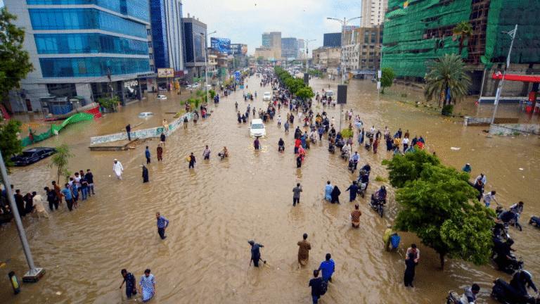 Heavy rains and floods in Karachi and other cities paralyze the industrial and commercial sectors
