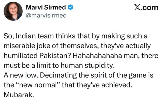 A screengrab of Marvi Sirmed X post