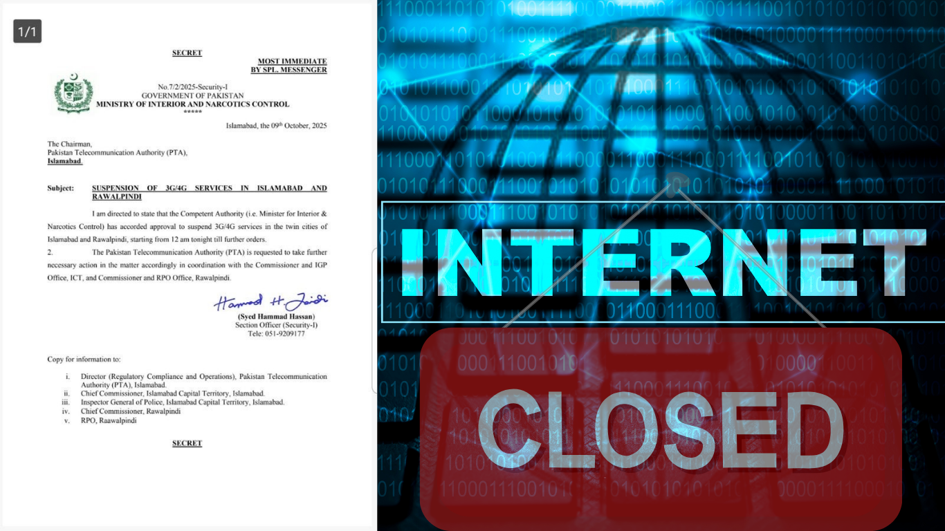 Interior Ministry suspends mobile internet services in Islamabad, Rawalpindi