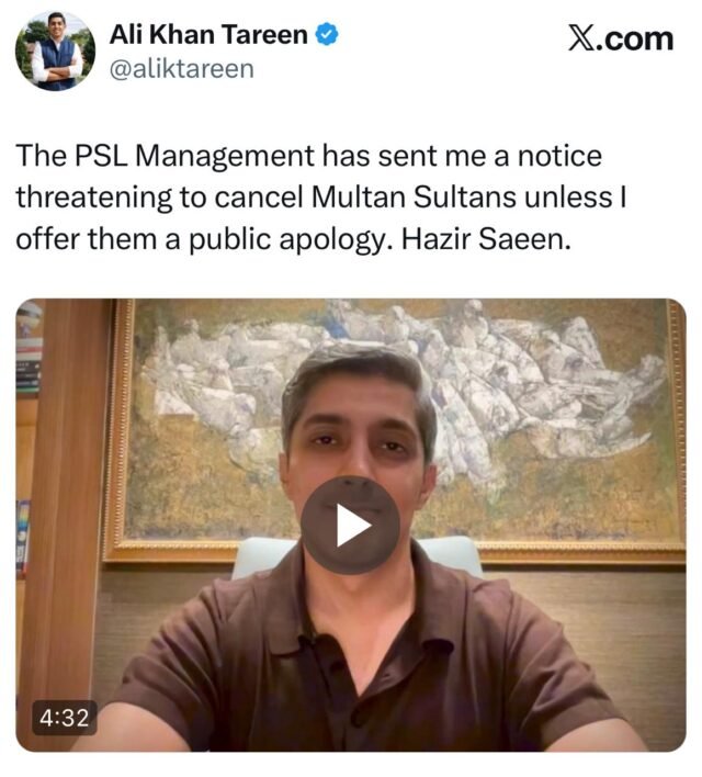 A screengrab of Ali khan Tareen post-X
