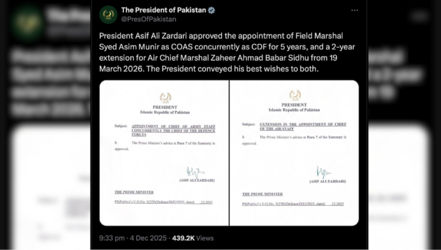 The President, on the advice of the Prime Minister, appointed Field Marshal Asim Munir as the country's first Chief of Defense Forces.-2