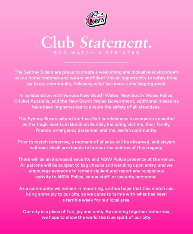 Image Credit: Sydney Sixers (FB)