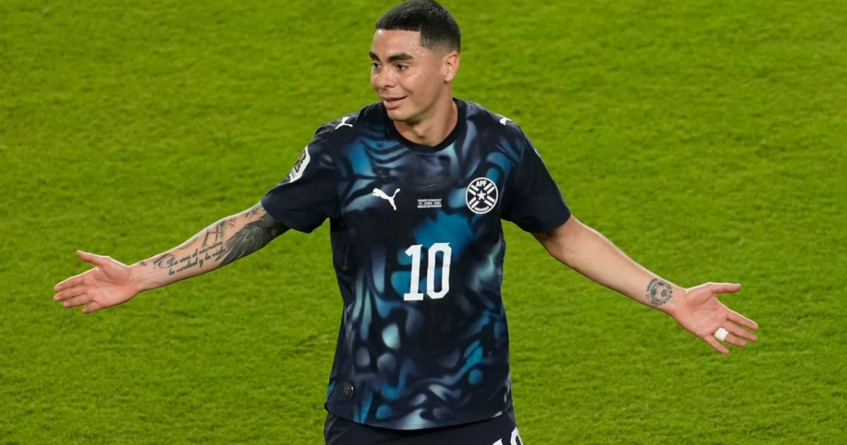 Miguel Almiron reacts after he received a red card during the World Cup Group D match against Turkey in Santa Clara, Calif., near San Francisco, Friday, June 19, 2026. (Jeff Chiu/AP)